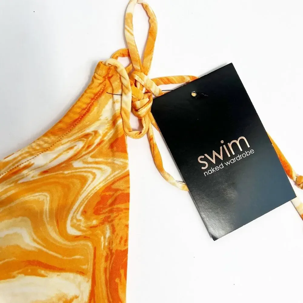 NAKED WARDDROBE DREAMSICLE LARGE ORANGE TWO PIECE BIKINI SET NEW